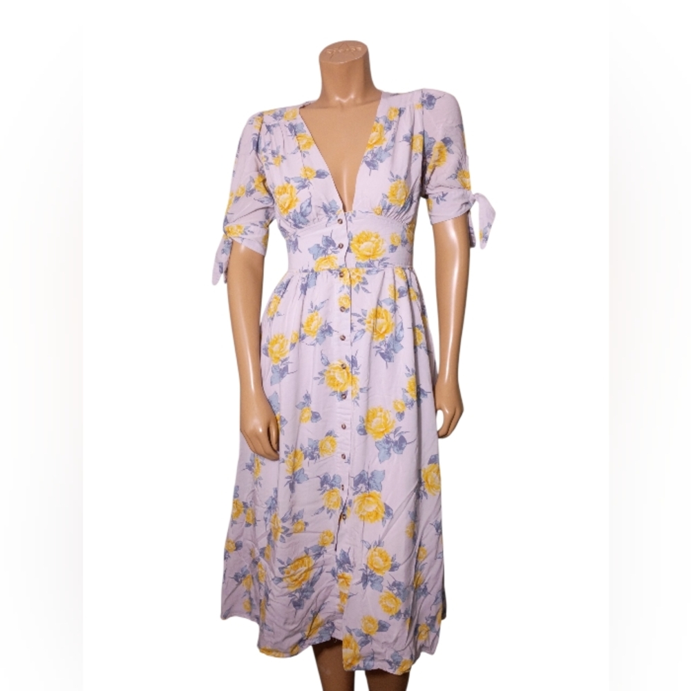 Free People Floral Yellow and Light Gray Midi Dress - Picture 2 of 9